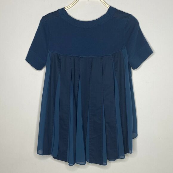 Anthropologie Moth Backstory‎ Dark Teal Pullover Sweater Pleated Back Size S - Picture 2 of 12